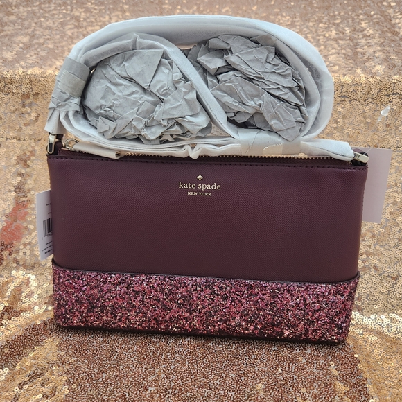 Kate Spade Cherrywood Red Leather And Glitter Crossbody Bag